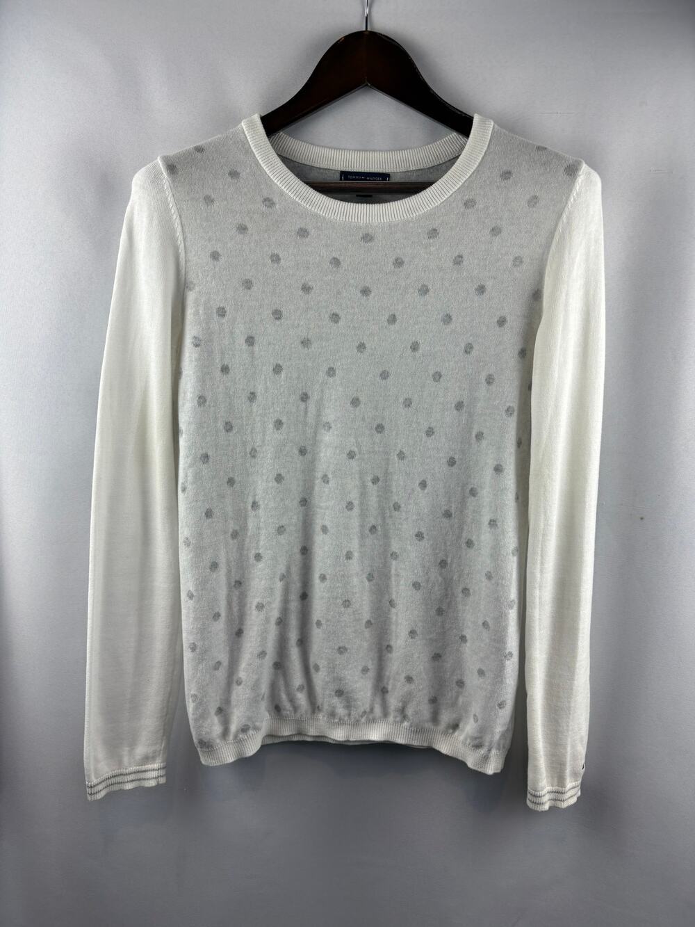 Women’s Tommy Hilfiger Small Cream w/ Gray Polka Dots Crewneck Sweater